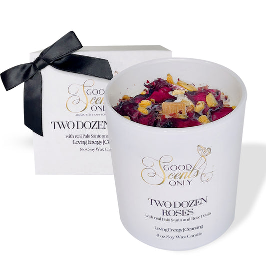 Two Dozen Roses Intention Candle with Real Rose Petals