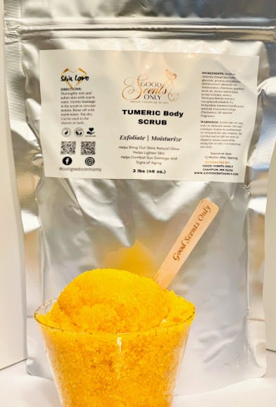 Turmeric Body Scrub | Vegan Turmeric Natural Dead Sea Salt Face and Body Scrub | Exfoliating Body Bath Products | Natural Skincare Scrub
