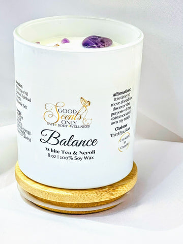 Balance Crystal Energy Manifestation Candle-Aromatherapy, Relaxation, Spa Ambience Candle With Positive Affirmations to Destress Recenter